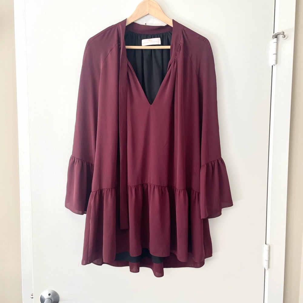 Amanda Uprichard Drop Waist Bell Sleeve Dress